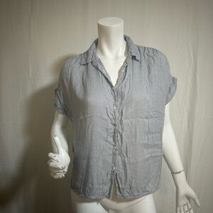 Simply Styled White Black Pinstripe Blouse Button Front Short Sleeve Size S